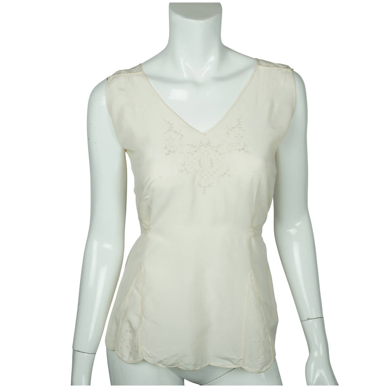 Vintage 1920s Embroidered Silk Chemise Pyjama Top Blouse Size S M - Poppy's Vintage Clothing