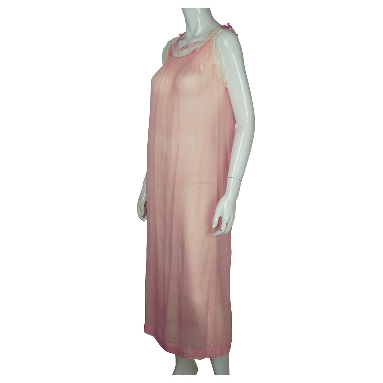 Vintage 1920s Pink Silk Chiffon Nightie with Lace Trim Nightgown - Poppy's Vintage Clothing