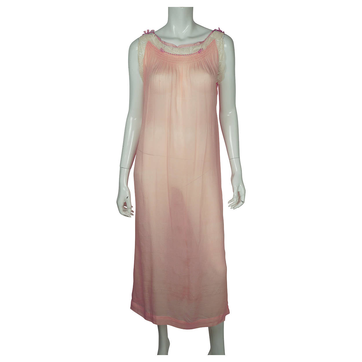 Vintage 1920s Pink Silk Chiffon Nightie with Lace Trim Nightgown - Poppy's Vintage Clothing