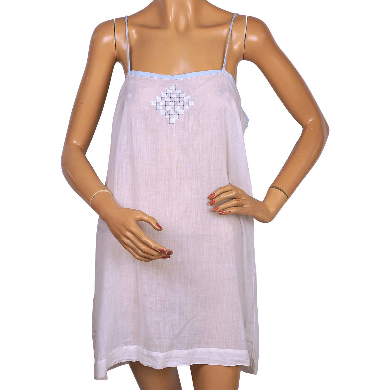 Vintage 1920s Flapper Slip White Cotton Chemise Size M - Poppy's Vintage Clothing