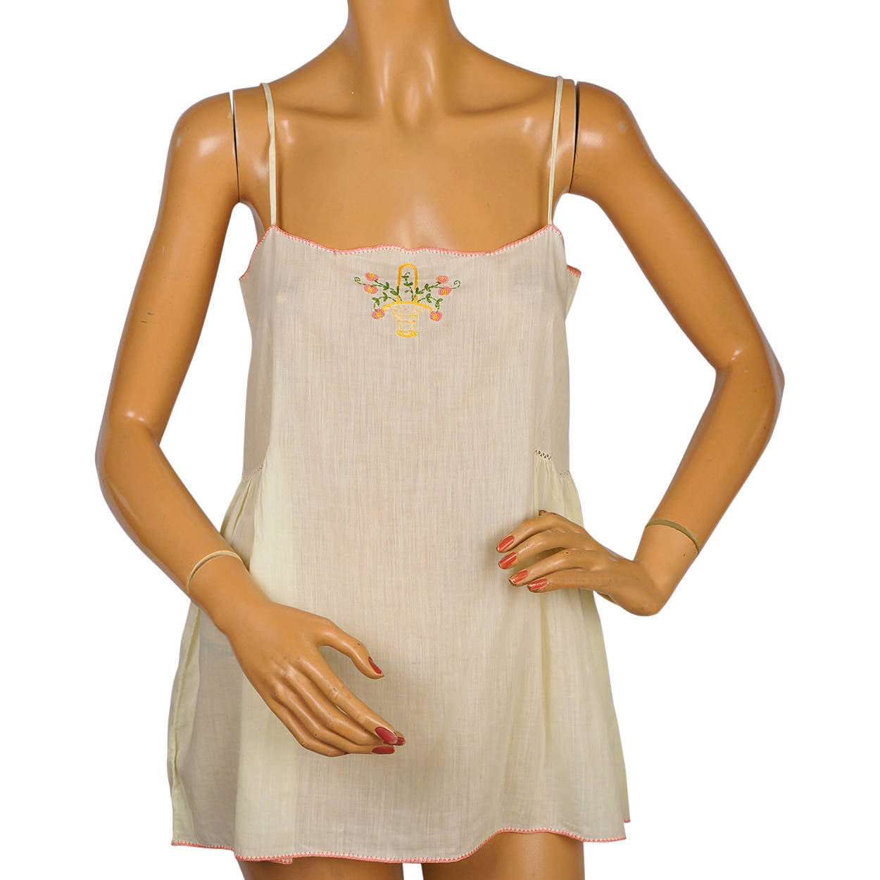Vintage 1920s Slip Yellow Cotton Flapper Chemise Camisole Size M - Poppy's Vintage Clothing