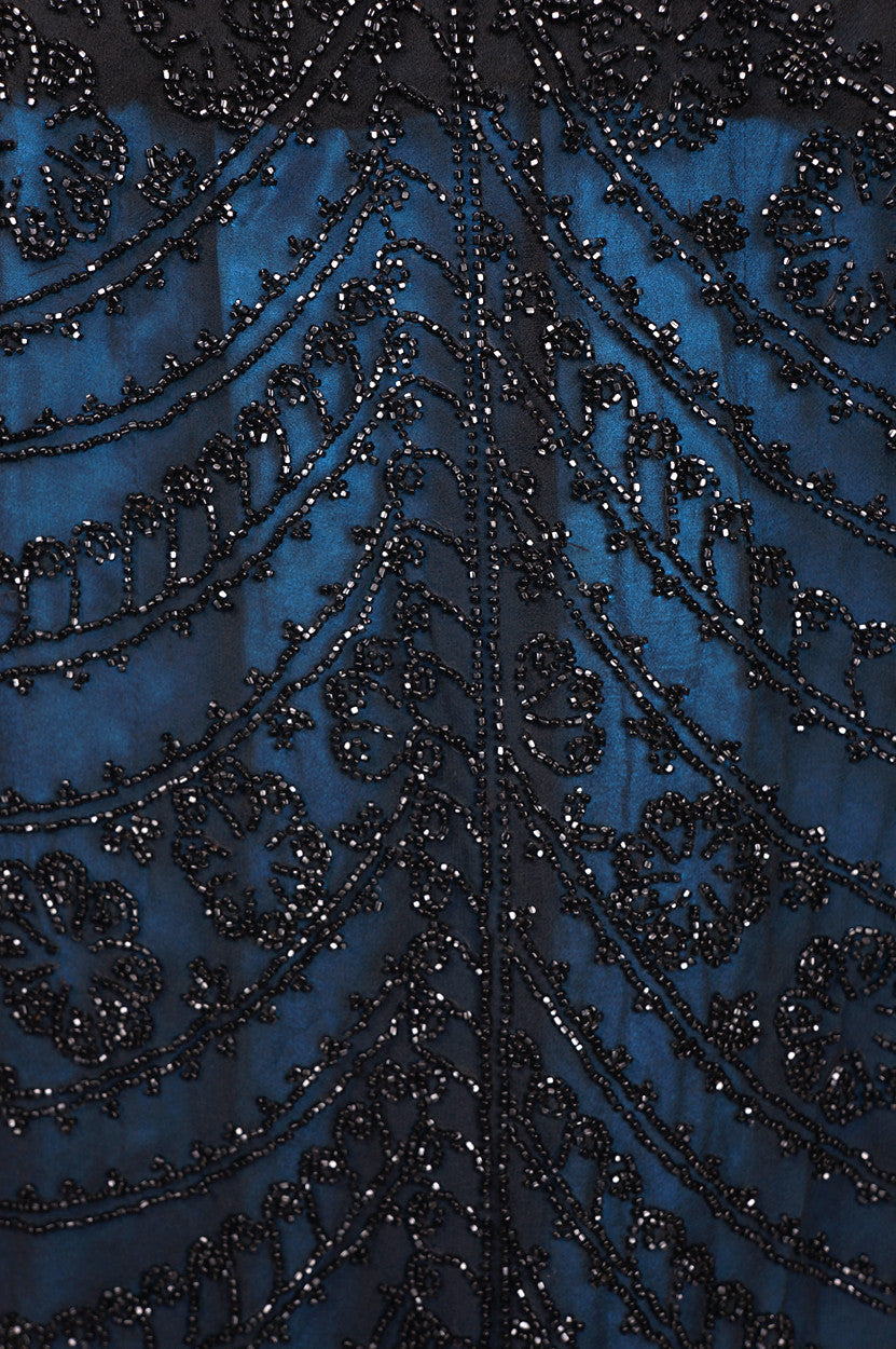 1920s Vintage Flapper Dress in Black Silk Chiffon - Beaded - Poppy's Vintage Clothing