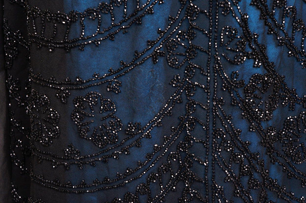 1920s Vintage Flapper Dress in Black Silk Chiffon - Beaded - Poppy's Vintage Clothing