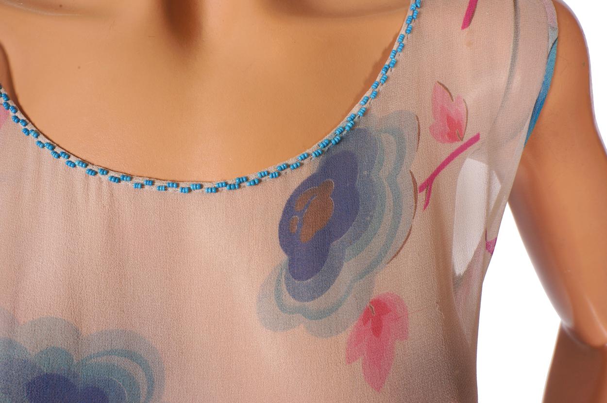 Vintage 1920s Art Deco Silk Chiffon Dress - Floral Print -  Size S - Poppy's Vintage Clothing