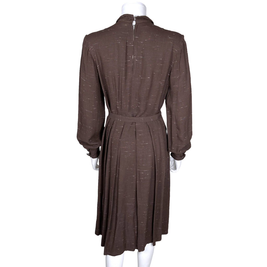 Vintage 1940s Day Dress Brown Gabardine w Specks Size M