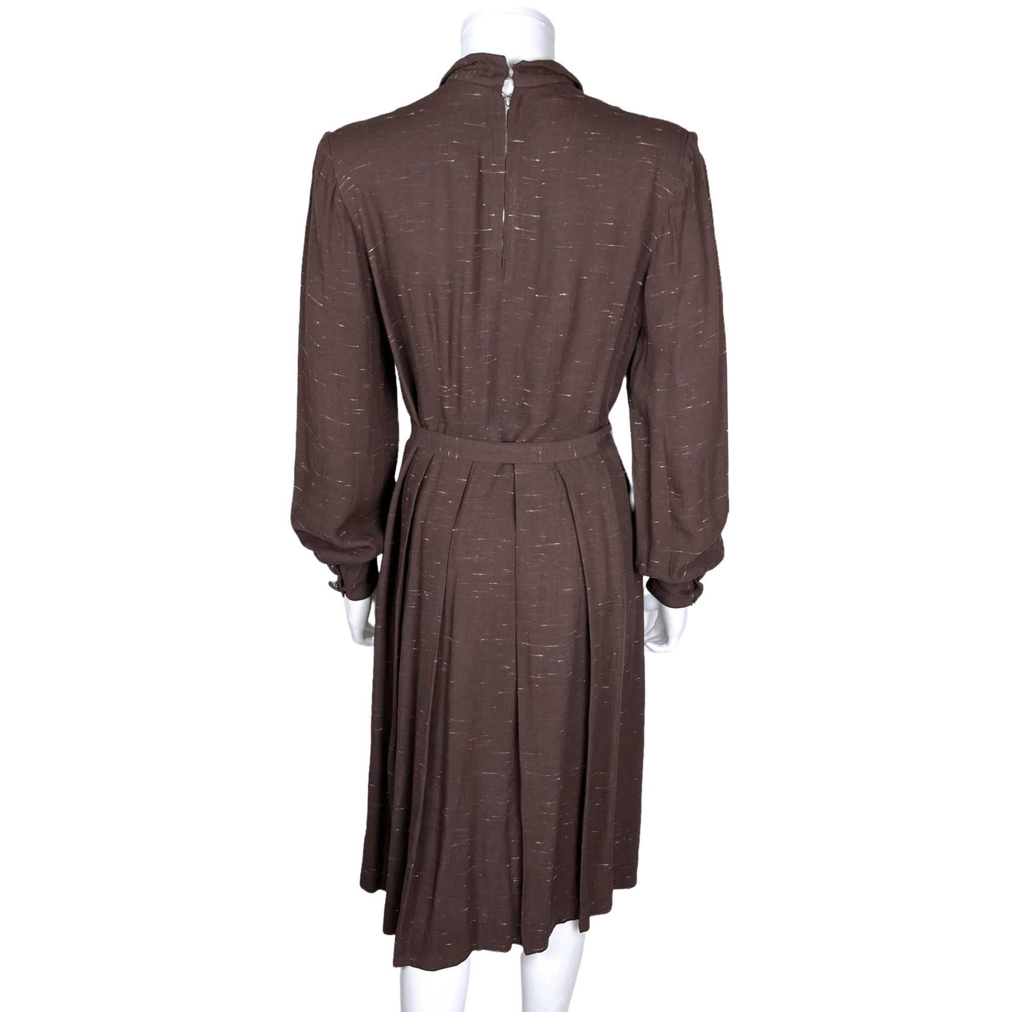 Vintage 1940s Day Dress Brown Gabardine w Specks Size M