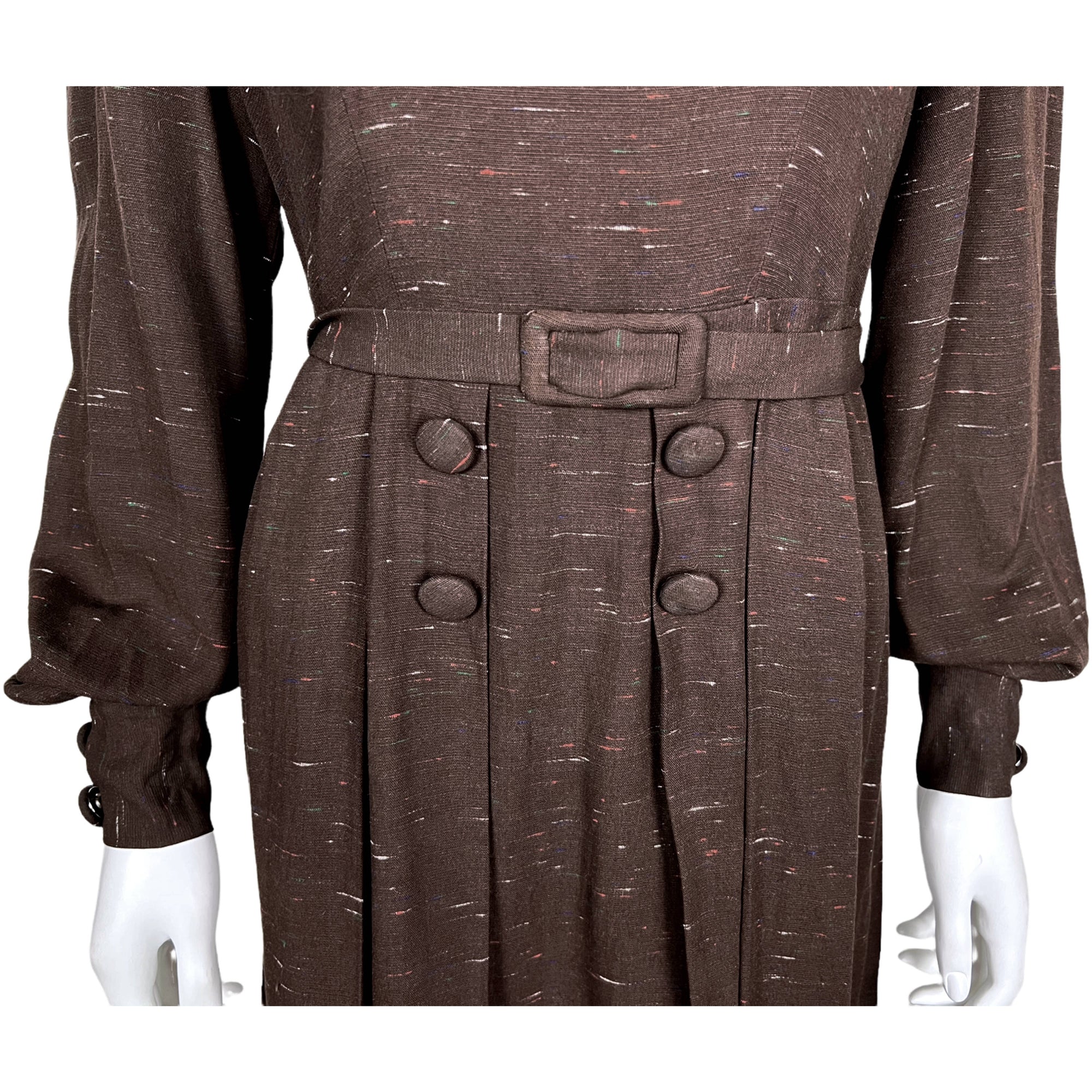 Vintage 1940s Day Dress Brown Gabardine w Specks Size M