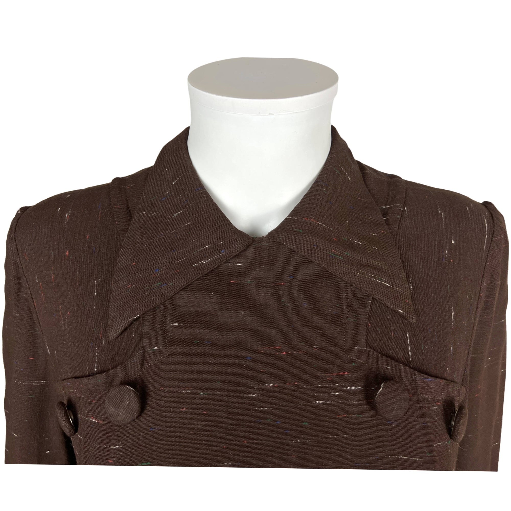 Vintage 1940s Day Dress Brown Gabardine w Specks Size M