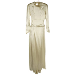 Vintage Satin Wedding Gown 1930s 40s Size XS Dress - Poppy's Vintage Clothing