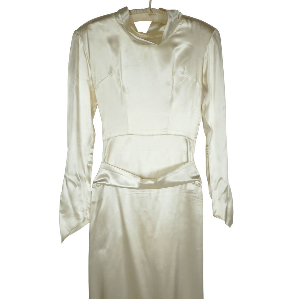Vintage Satin Wedding Gown 1930s 40s Size XS Dress - Poppy's Vintage Clothing