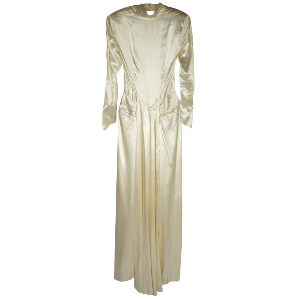 Vintage Satin Wedding Gown 1930s 40s Size XS Dress - Poppy's Vintage Clothing