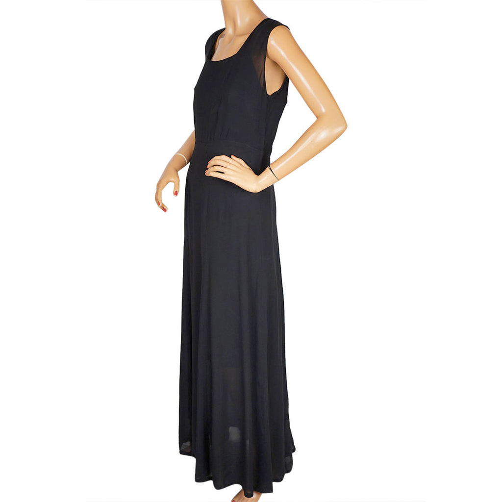 Vintage 1930s Evening Gown Black Chiffon Long Dress Size Large - Poppy's Vintage Clothing