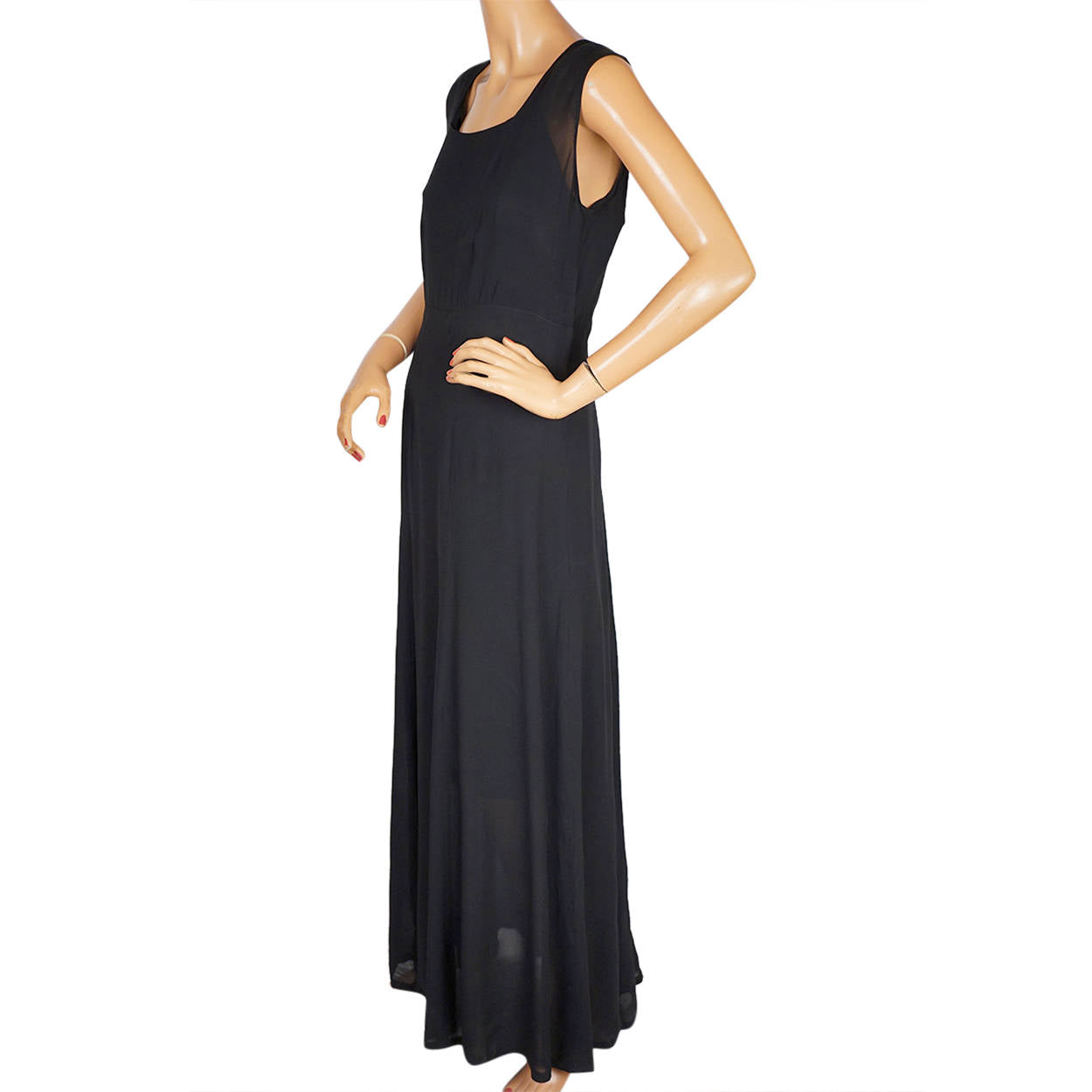 Vintage 1930s Evening Gown Black Chiffon Long Dress Size Large - Poppy's Vintage Clothing