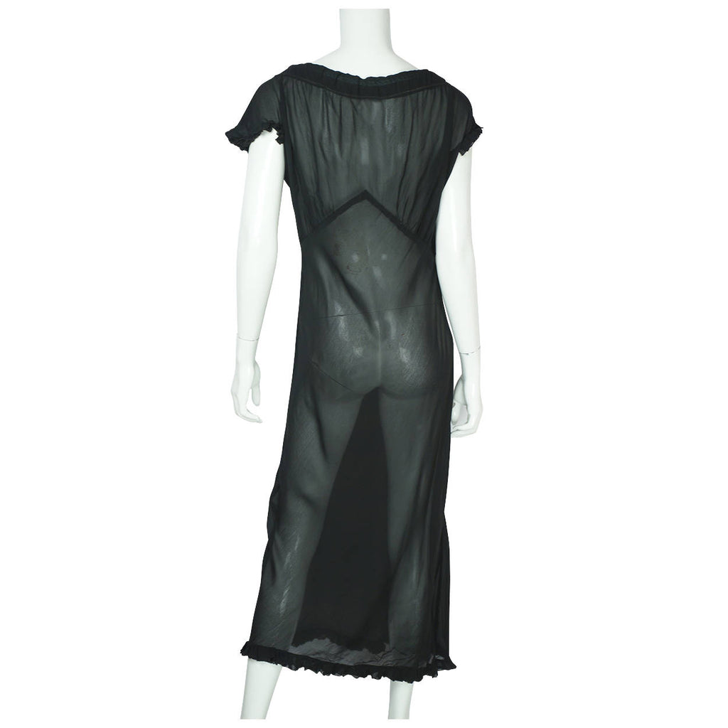 Vintage 1930s Black Silk Chiffon Nightie See Through Nightgown Size Large - Poppy's Vintage Clothing