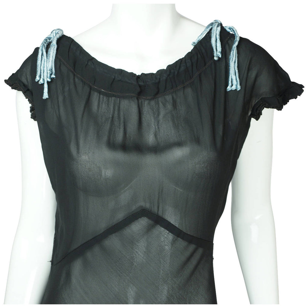 Vintage 1930s Black Silk Chiffon Nightie See Through Nightgown Size Large - Poppy's Vintage Clothing