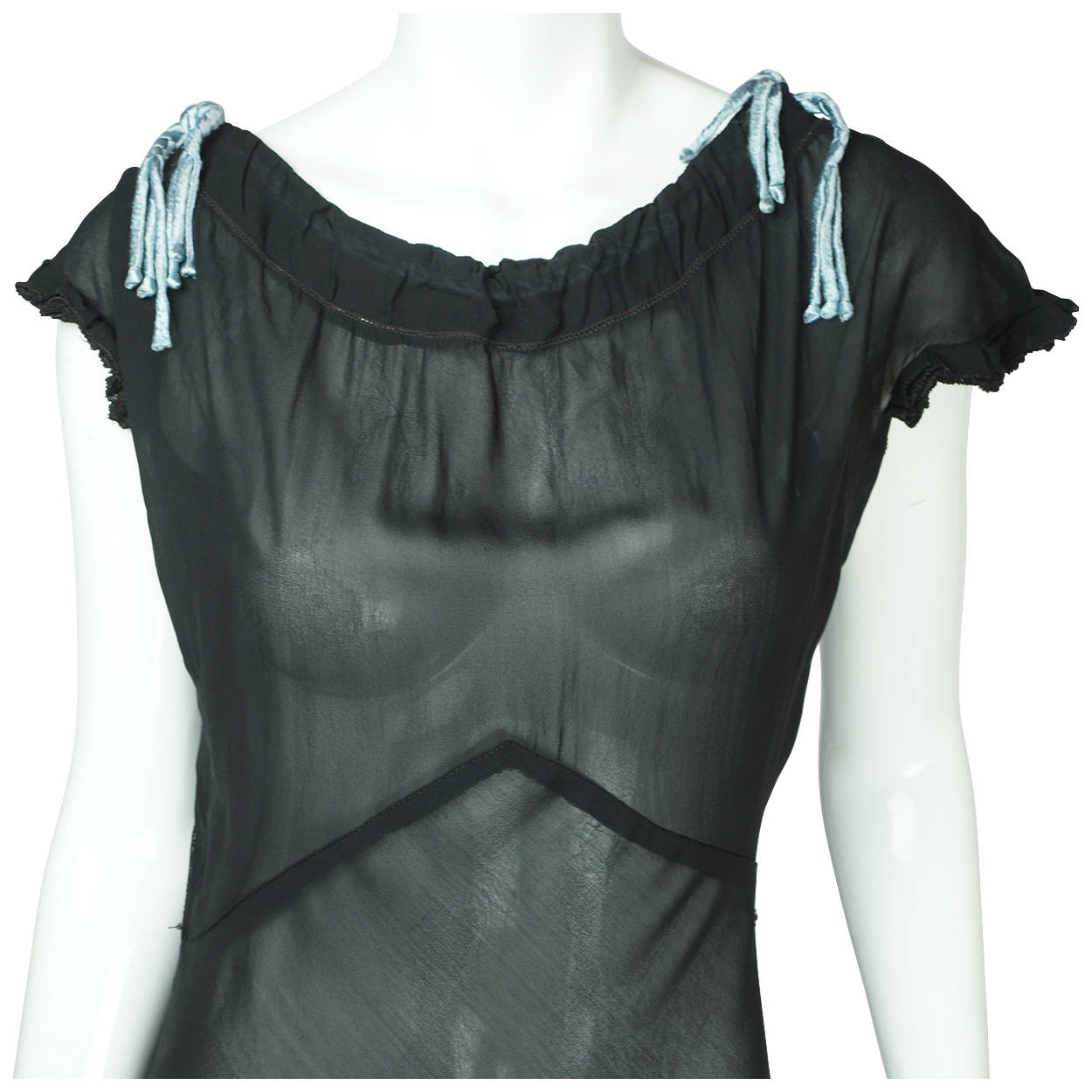 Vintage 1930s Black Silk Chiffon Nightie See Through Nightgown Size Large - Poppy's Vintage Clothing