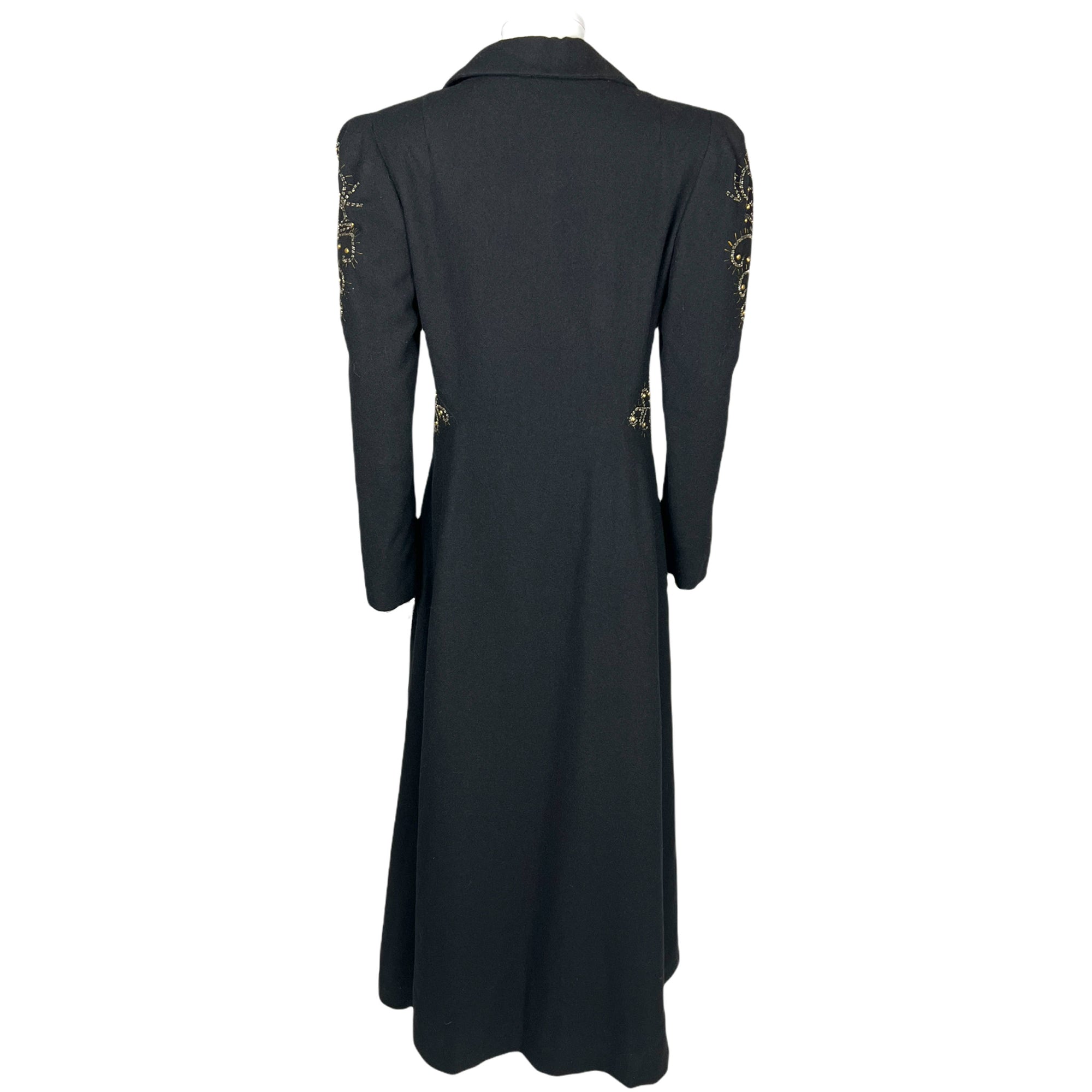 Vintage 1930s Ladies Coat Black Wool Beaded Evening Wear S M