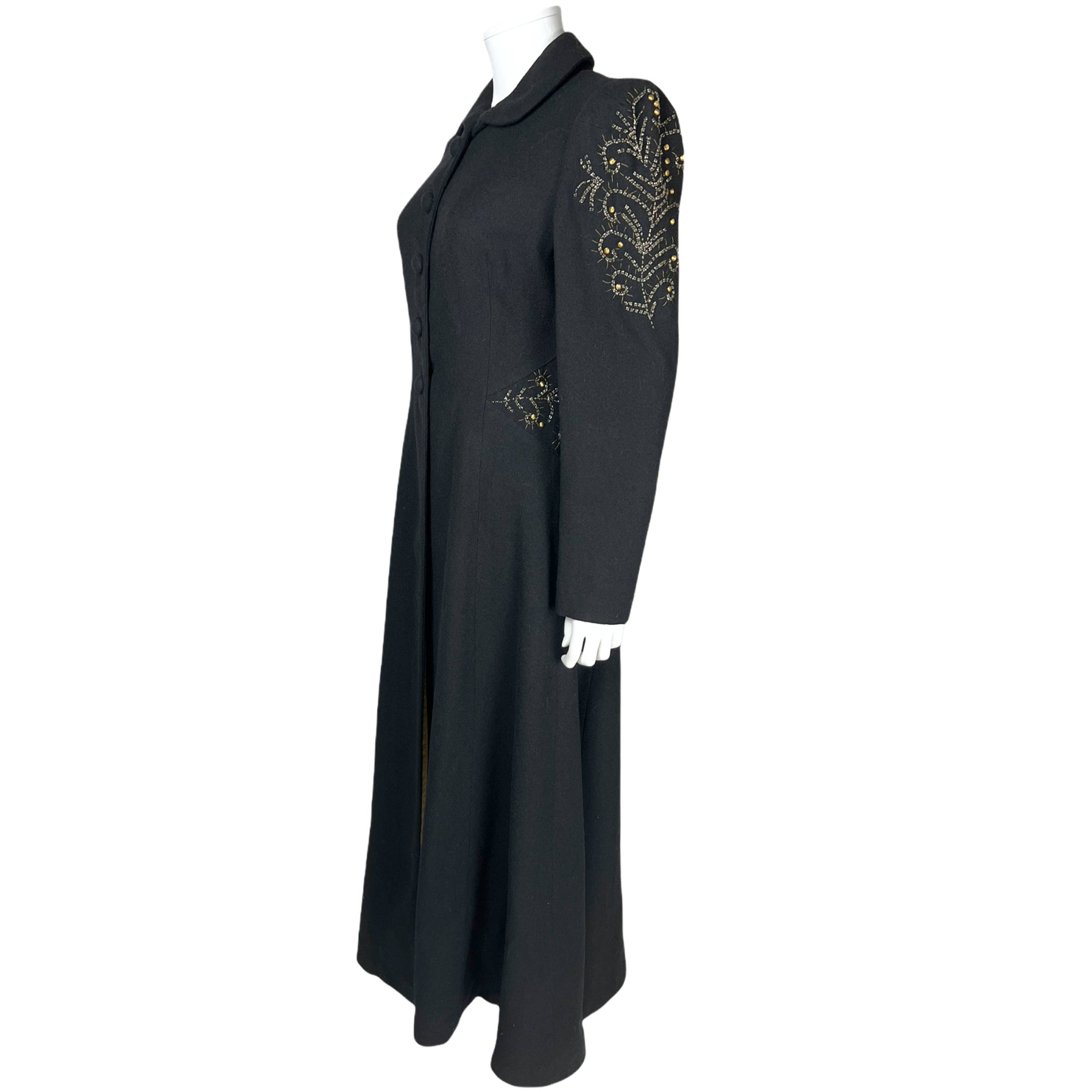 Vintage 1930s Ladies Coat Black Wool Beaded Evening Wear S M