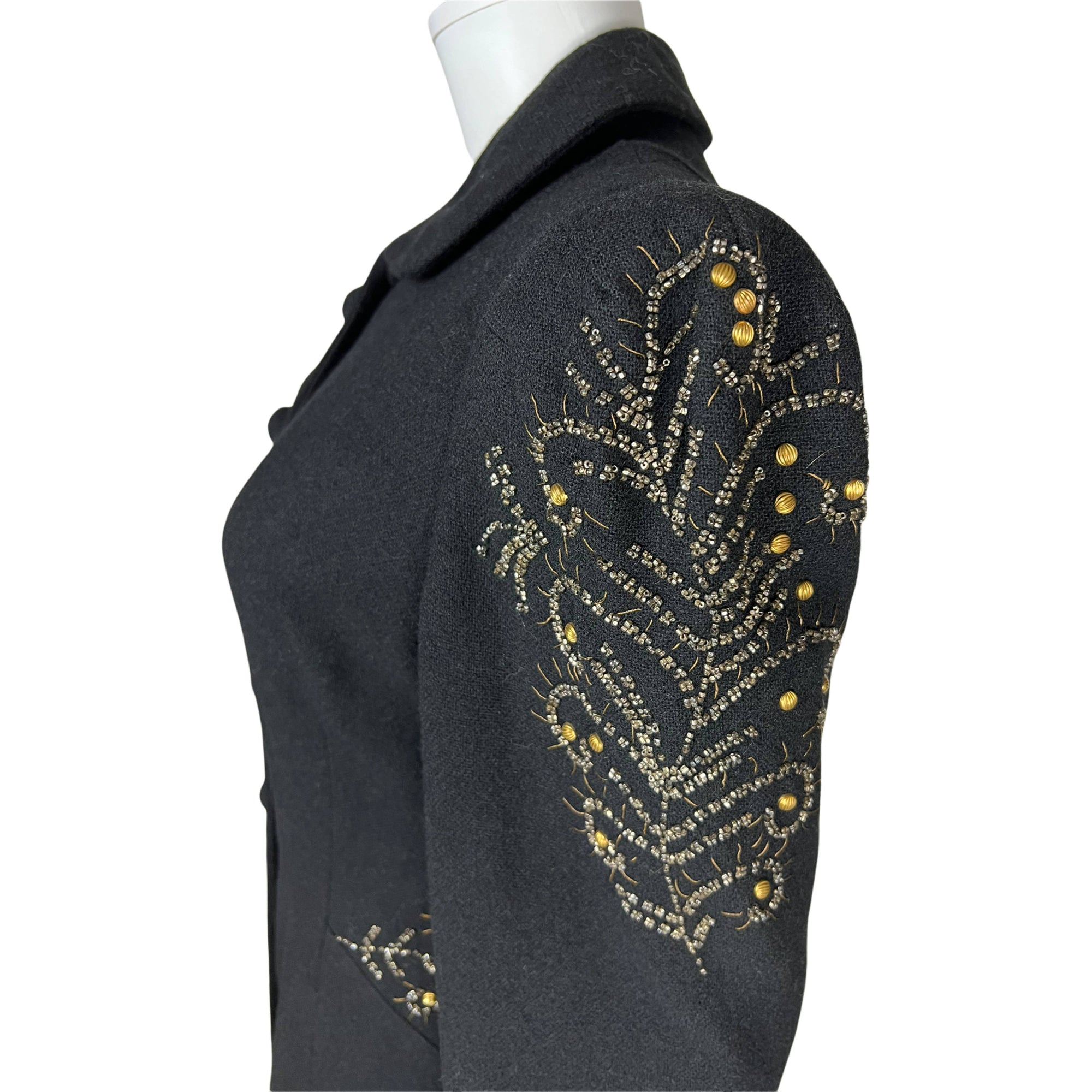 Vintage 1930s Ladies Coat Black Wool Beaded Evening Wear S M