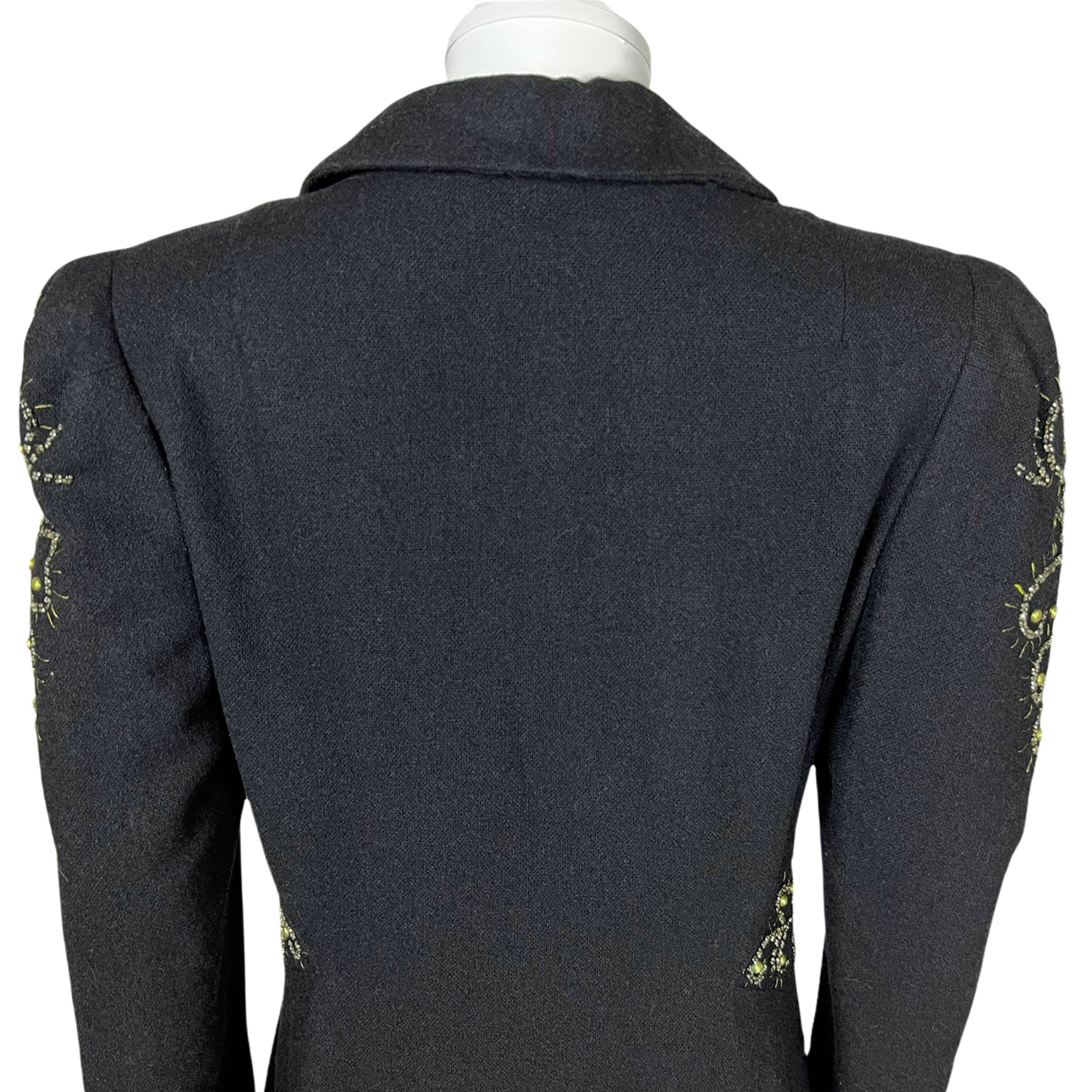 Vintage 1930s Ladies Coat Black Wool Beaded Evening Wear S M