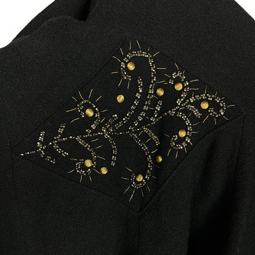 Vintage 1930s Ladies Coat Black Wool Beaded Evening Wear S M