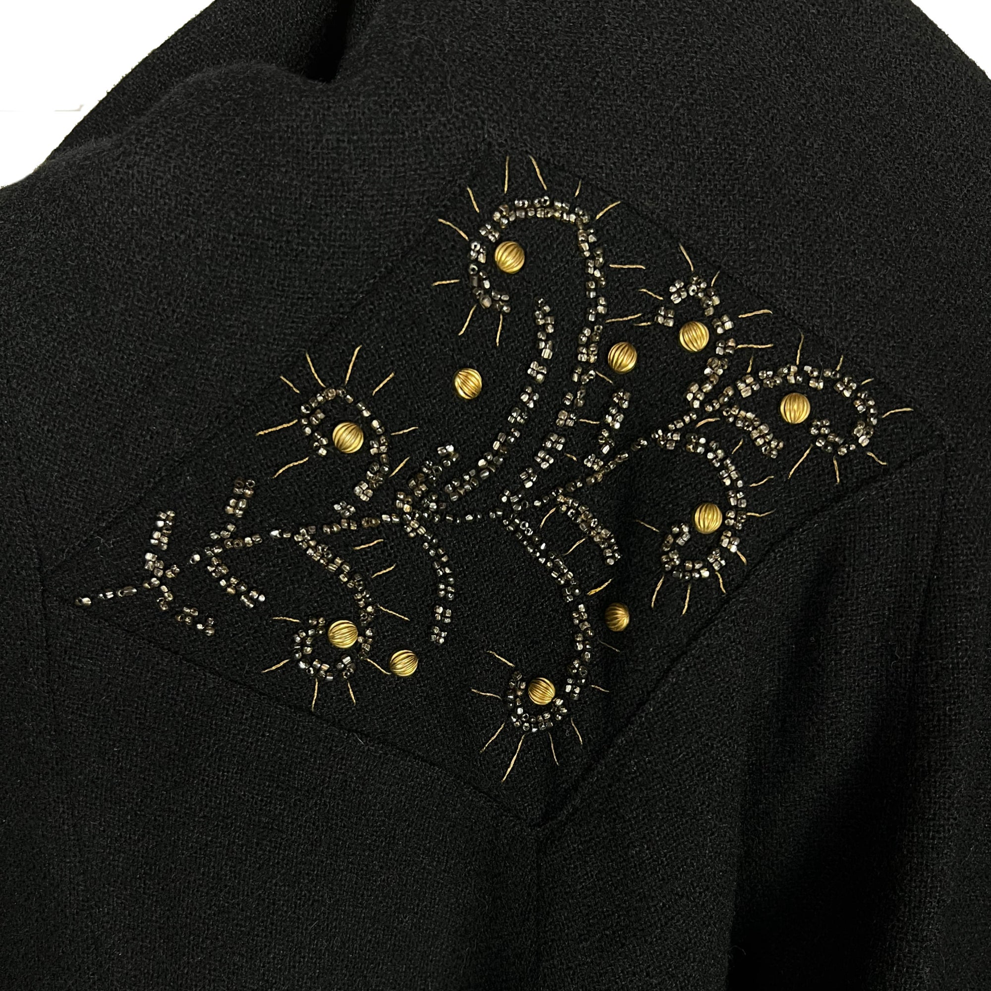 Vintage 1930s Ladies Coat Black Wool Beaded Evening Wear S M