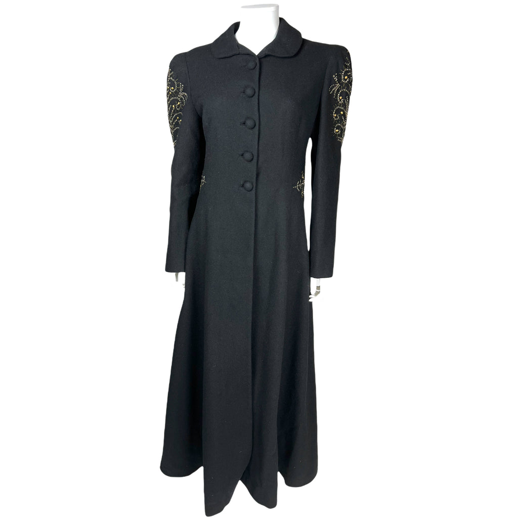Vintage 1930s Ladies Coat Black Wool Beaded Evening Wear S M