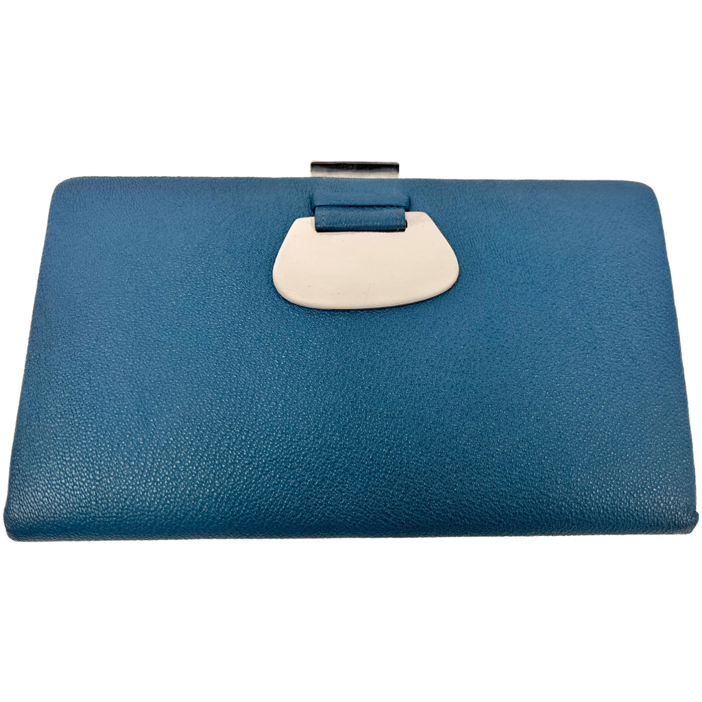 Art Deco Clutch Purse 1930s Blue Pebbled Leather Excellent