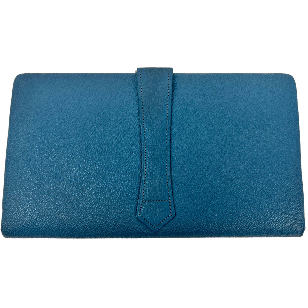 Art Deco Clutch Purse 1930s Blue Pebbled Leather Excellent