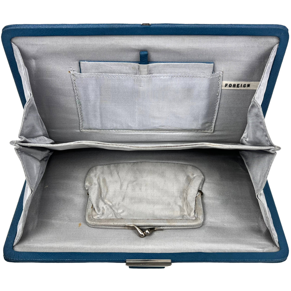 Art Deco Clutch Purse 1930s Blue Pebbled Leather Excellent
