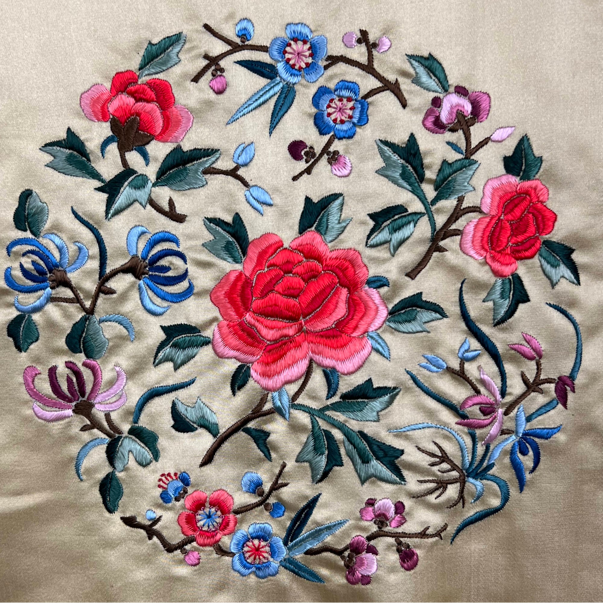 Vintage Chinese Silk Robe Hand Embroidered Floral Motifs