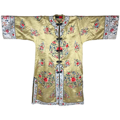 Vintage Chinese Silk Robe Hand Embroidered Floral Motifs