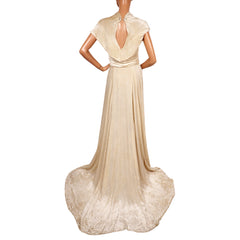 Vintage 1930s Panne Velvet Dress - Off White Striped Devore Velvet - Wedding Gown - S - Poppy's Vintage Clothing