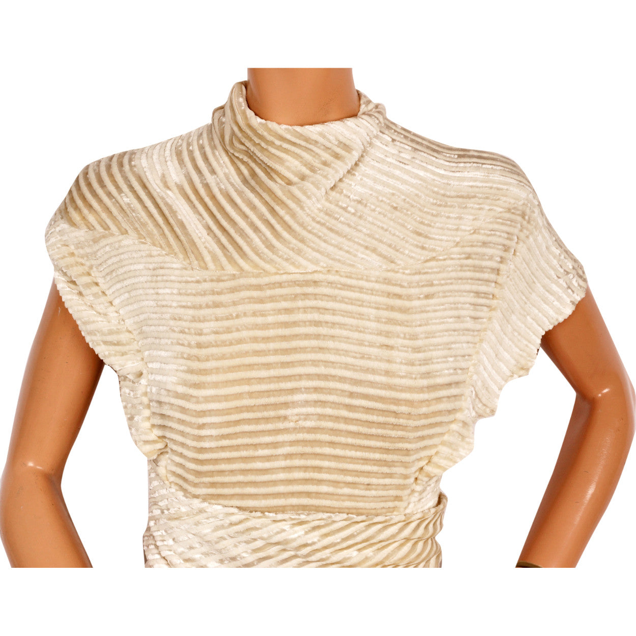 Vintage 1930s Panne Velvet Dress - Off White Striped Devore Velvet - Wedding Gown - S - Poppy's Vintage Clothing
