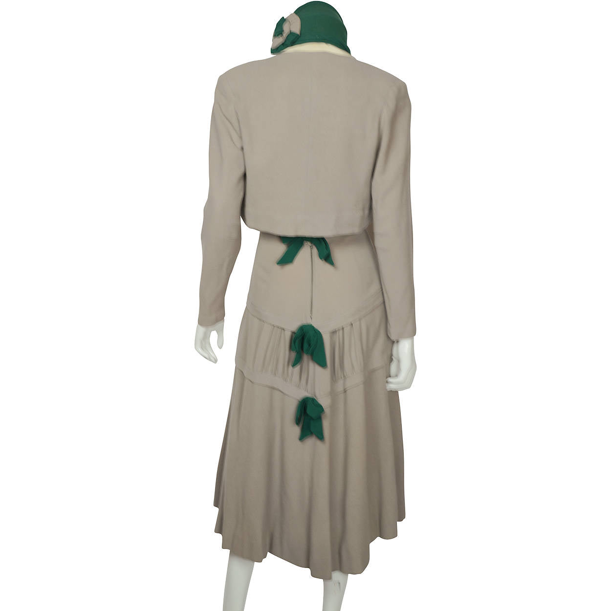 Vintage 1930s 40s Bolero Jacket Skirt & Hat Ensemble Grey Wool Crepe Size M - Poppy's Vintage Clothing