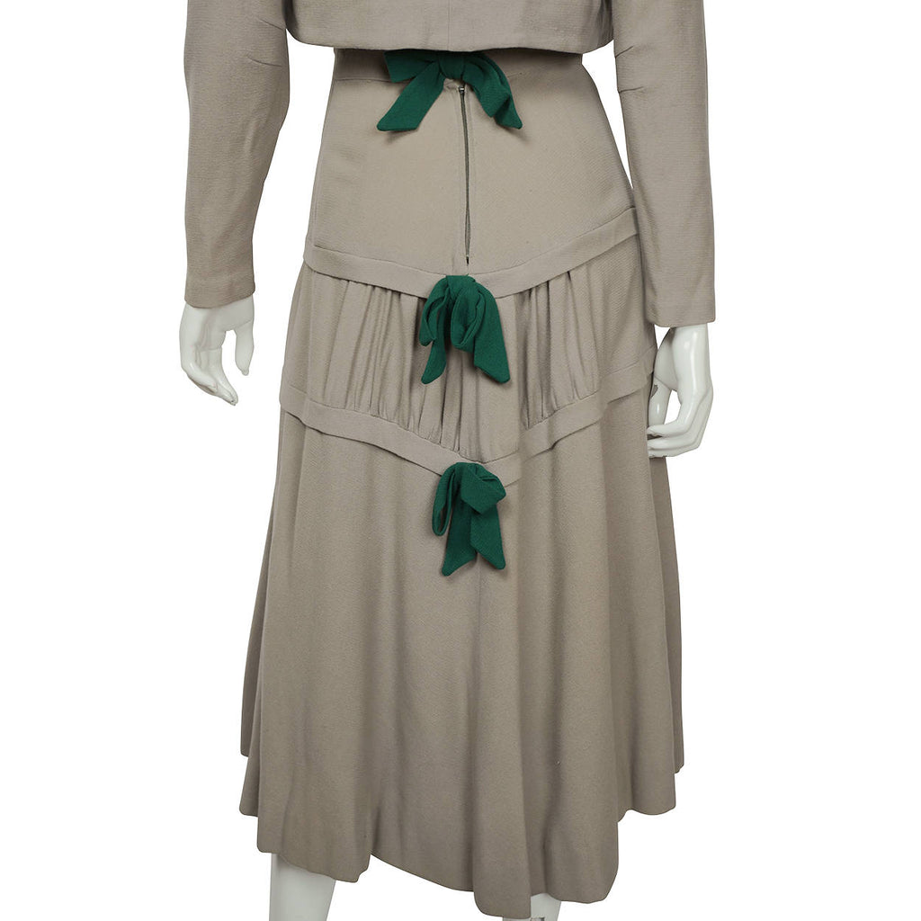 Vintage 1930s 40s Bolero Jacket Skirt & Hat Ensemble Grey Wool Crepe Size M - Poppy's Vintage Clothing