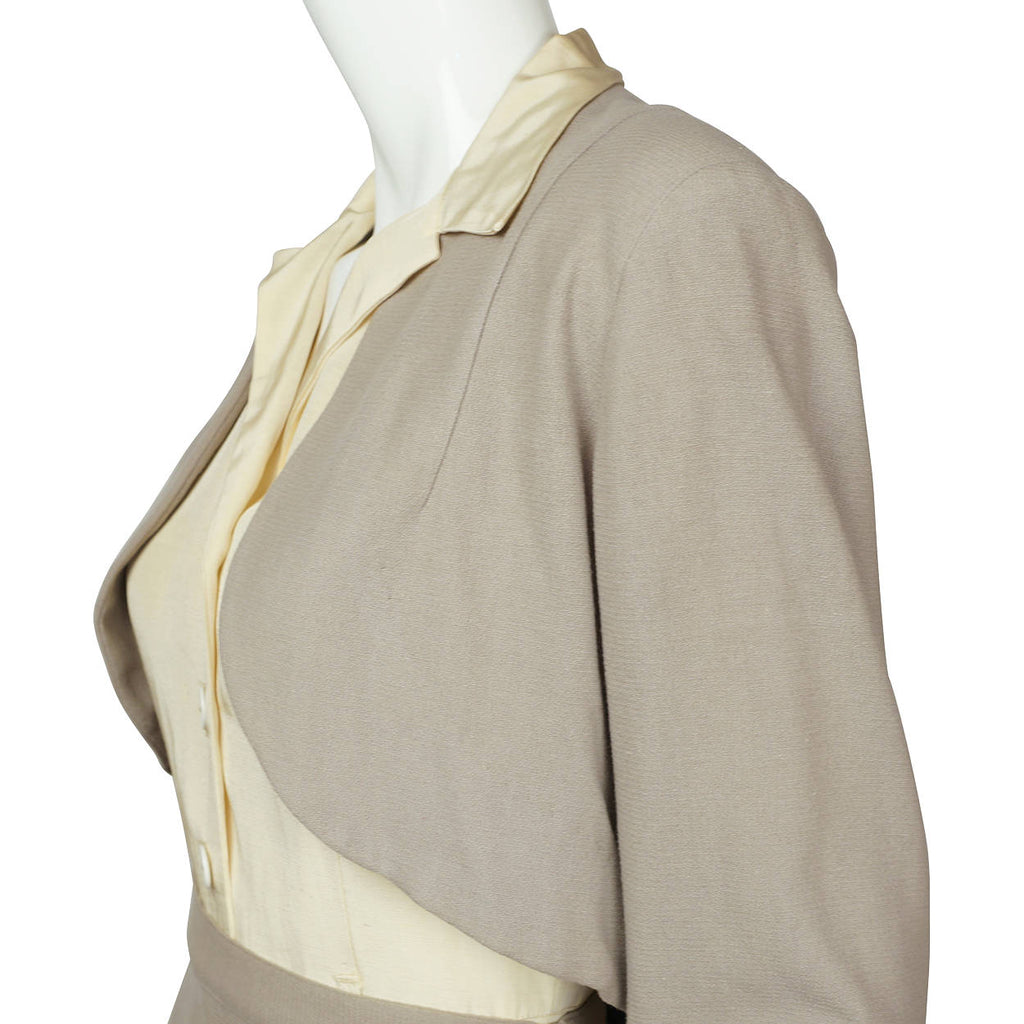 Vintage 1930s 40s Bolero Jacket Skirt & Hat Ensemble Grey Wool Crepe Size M - Poppy's Vintage Clothing