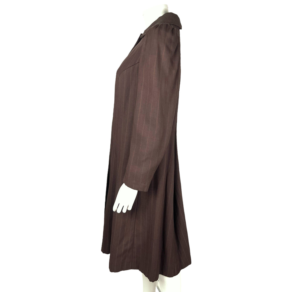 Vintage 1930s Ladies Wool Coat Brown w Tan Pinstripes S M