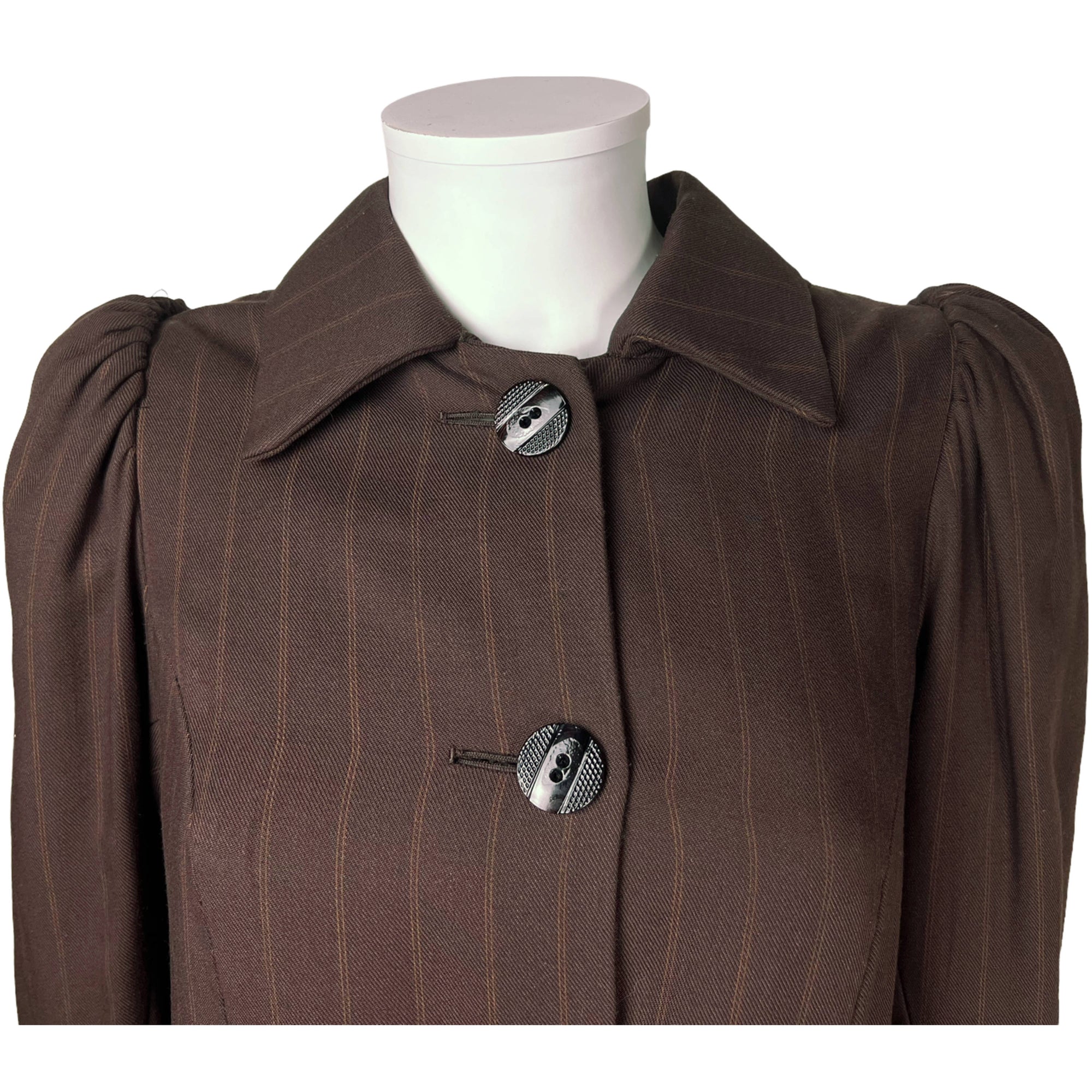 Vintage 1930s Ladies Wool Coat Brown w Tan Pinstripes S M