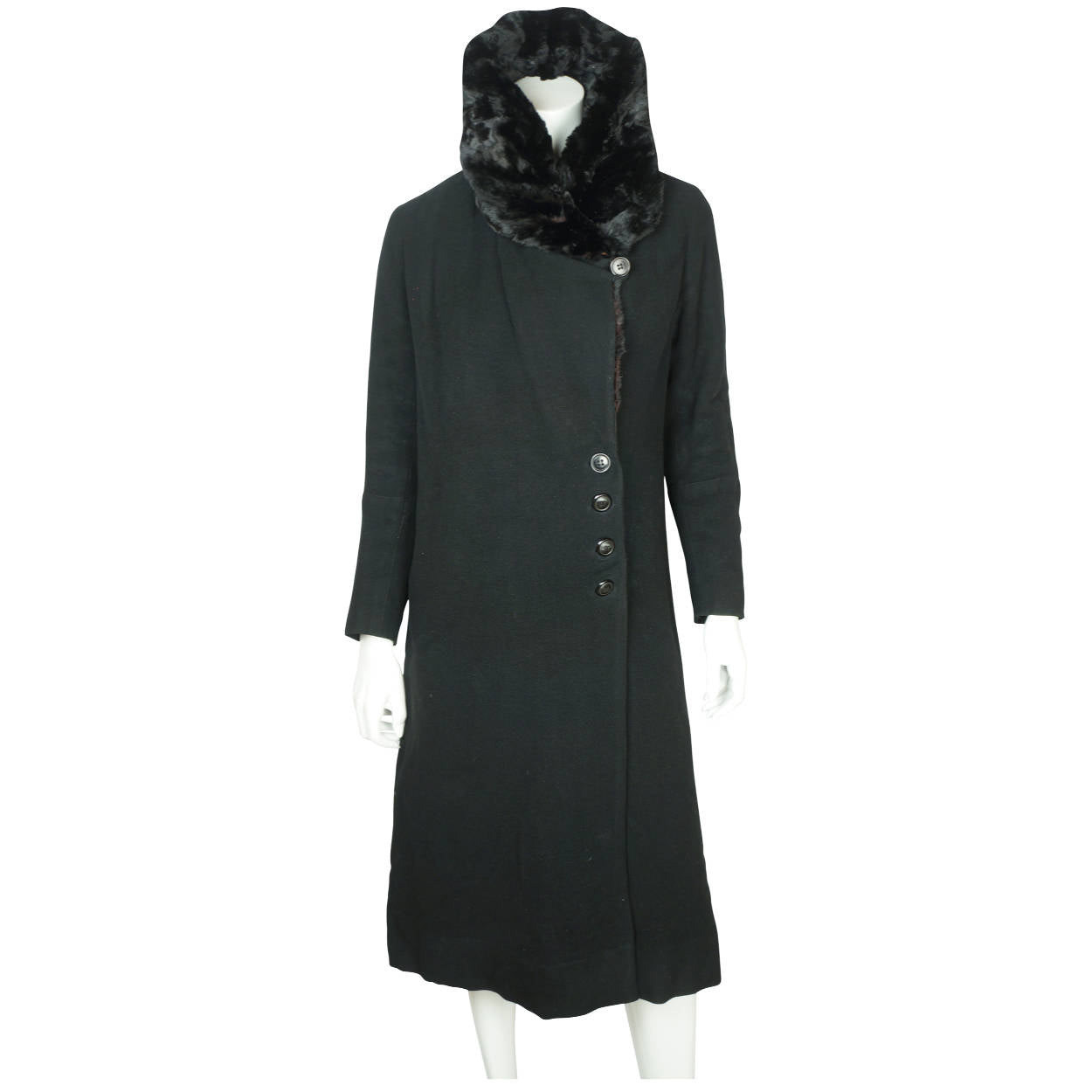 Vintage Early 1930s Winter Coat Black Wool Ladies Size S M - Poppy's Vintage Clothing