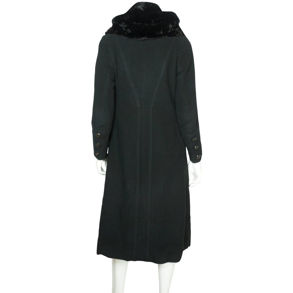 Vintage Early 1930s Winter Coat Black Wool Ladies Size S M - Poppy's Vintage Clothing