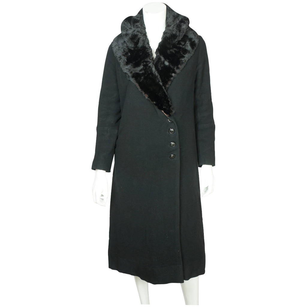 Vintage Early 1930s Winter Coat Black Wool Ladies Size S M - Poppy's Vintage Clothing
