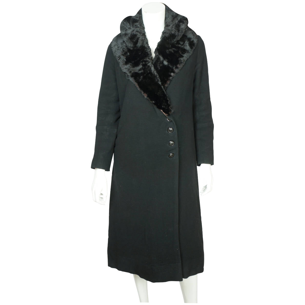 Vintage Early 1930s Winter Coat Black Wool Ladies Size S M - Poppy's Vintage Clothing