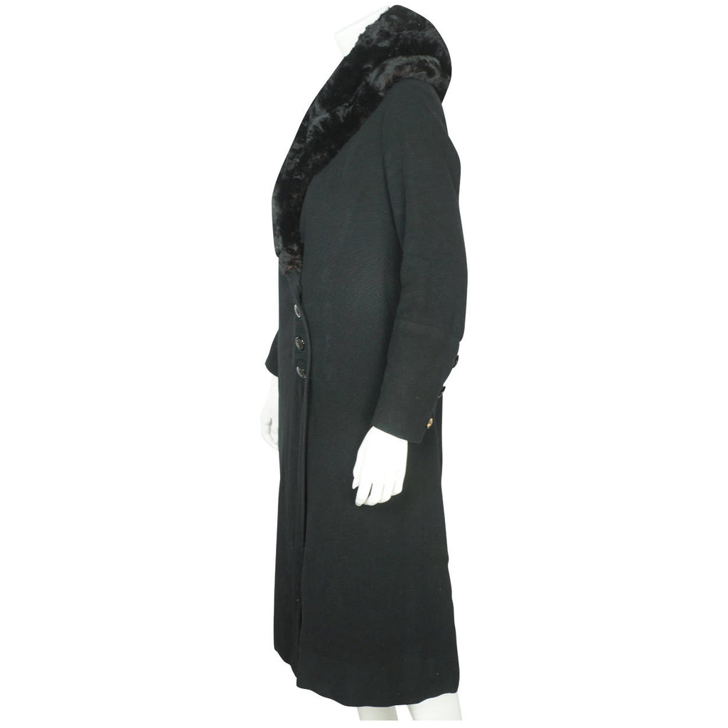 Vintage Early 1930s Winter Coat Black Wool Ladies Size S M - Poppy's Vintage Clothing
