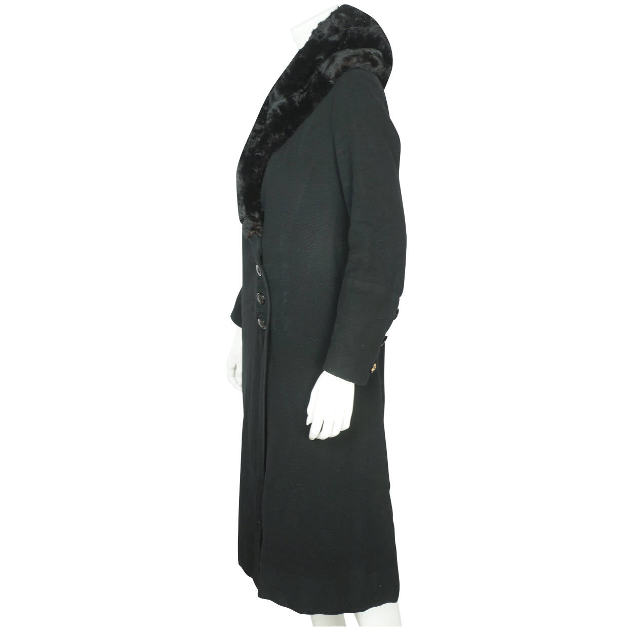 Vintage Early 1930s Winter Coat Black Wool Ladies Size S M - Poppy's Vintage Clothing