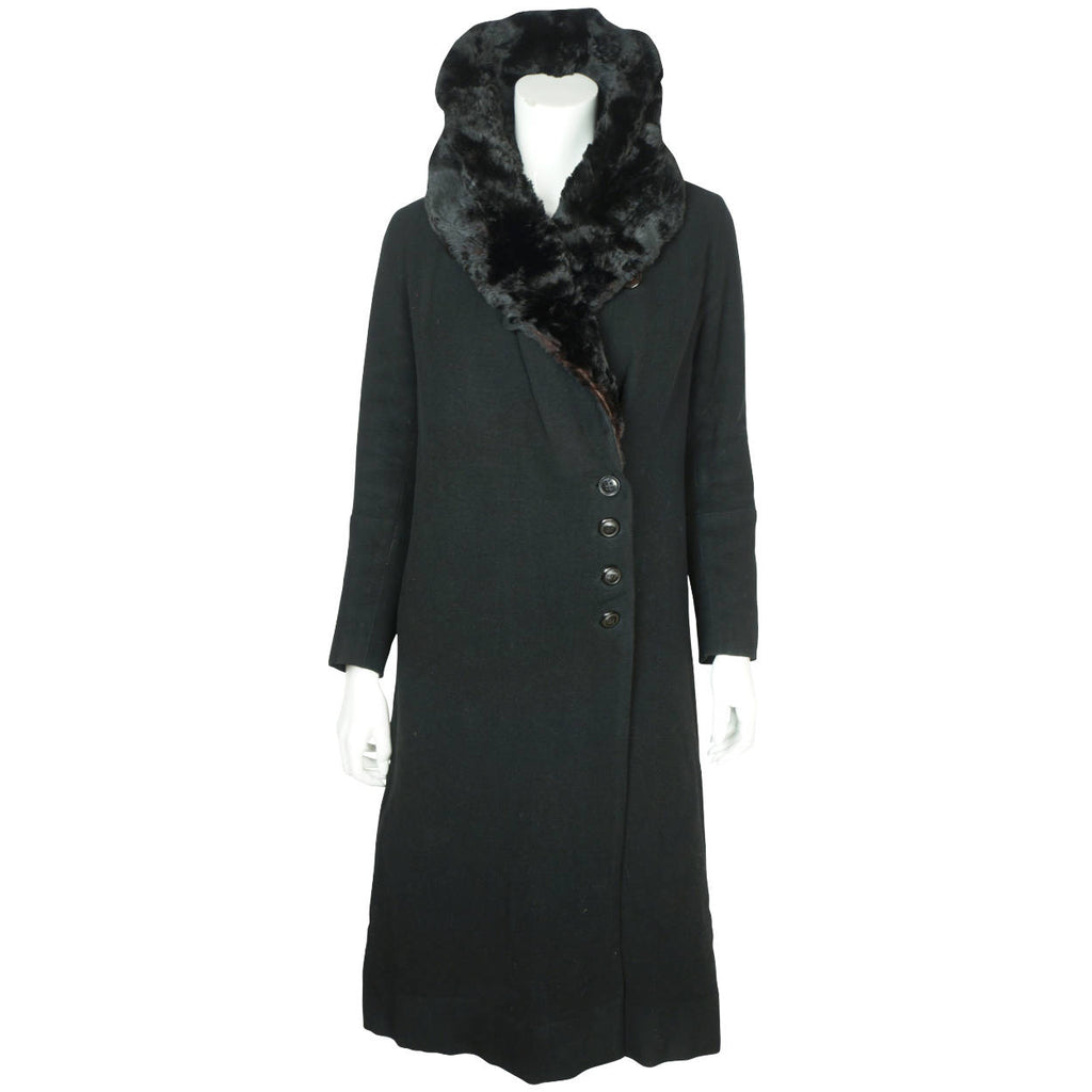 Vintage Early 1930s Winter Coat Black Wool Ladies Size S M - Poppy's Vintage Clothing