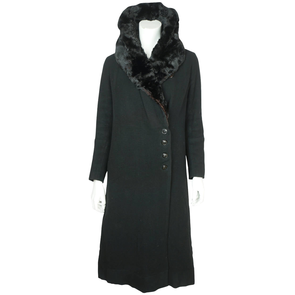 Vintage Early 1930s Winter Coat Black Wool Ladies Size S M - Poppy's Vintage Clothing