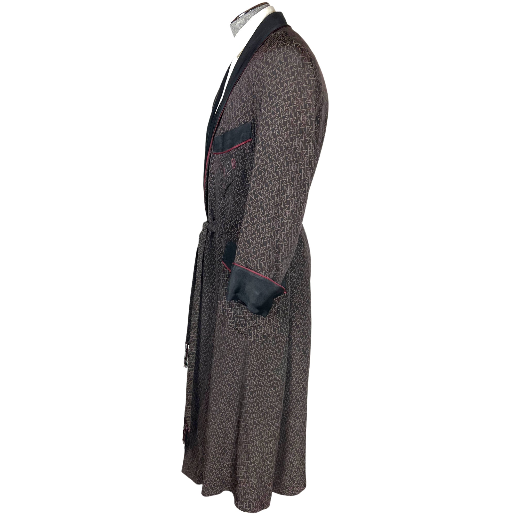 1930s Art Deco Dressing Gown Mens Robe Monogrammed Size M