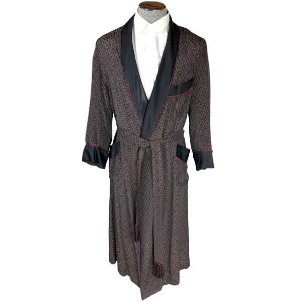 1930s Art Deco Dressing Gown Mens Robe Monogrammed Size M