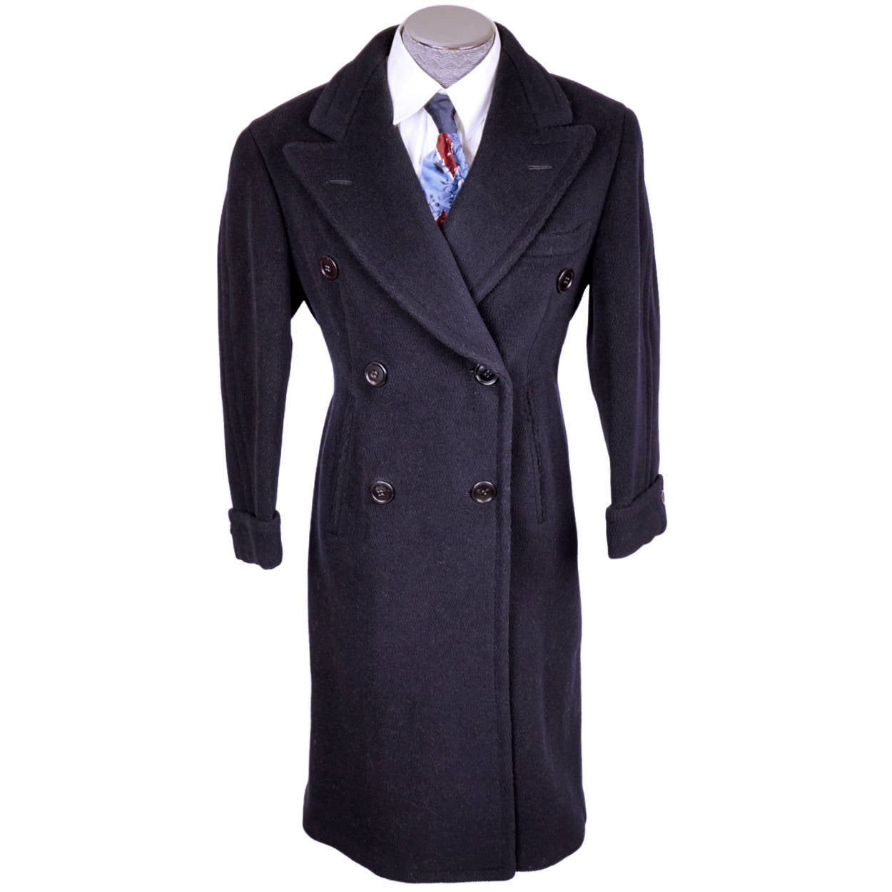 Vintage Early 1940s Mens Wool Overcoat Navy Blue Coat Jos Fuoco Montreal Size M - Poppy's Vintage Clothing